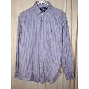 2000s Polo Ralph Lauren Westerton Purple Green Pinstripe Old Money Shirt L
